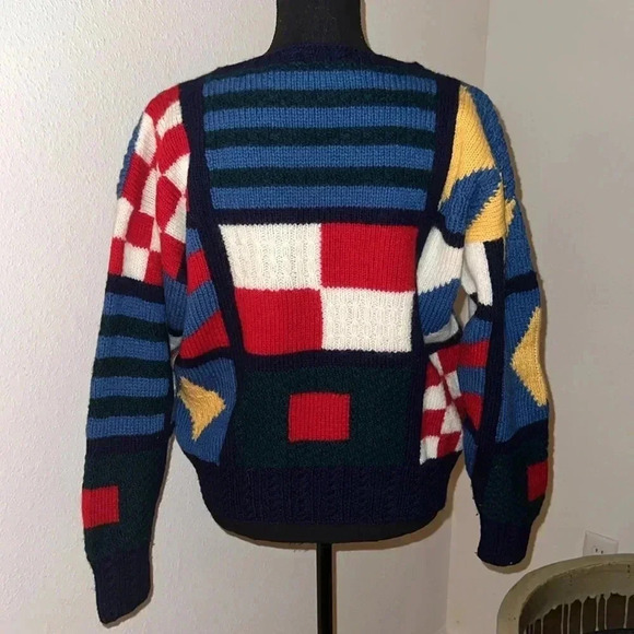 Quissett Cove Vintage Unisex Patchwork 100% Wool Sweater Jumper Size Medium - Picture 5 of 14